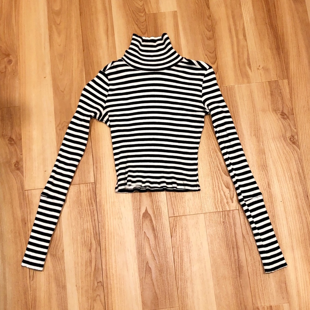 House of Harlow 1960 Striped Turtle Neck Crop Top